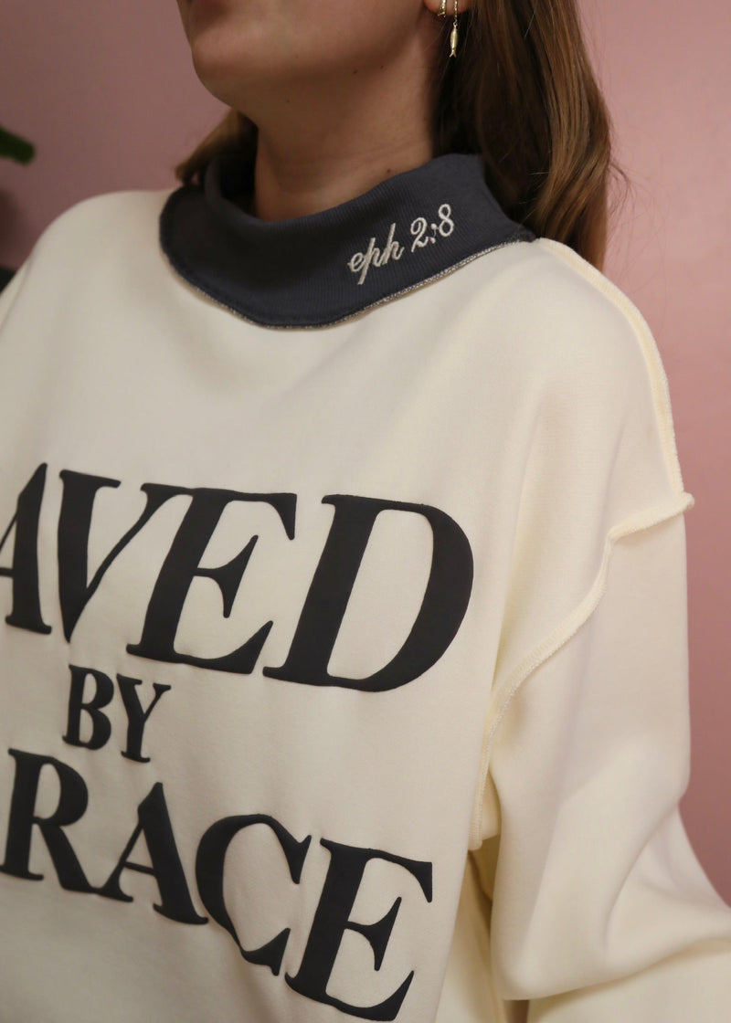 Saved by Grace Mockneck Sweatshirt - Grey