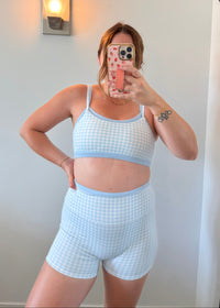 Double Layer Biker Shorts - Blue Gingham