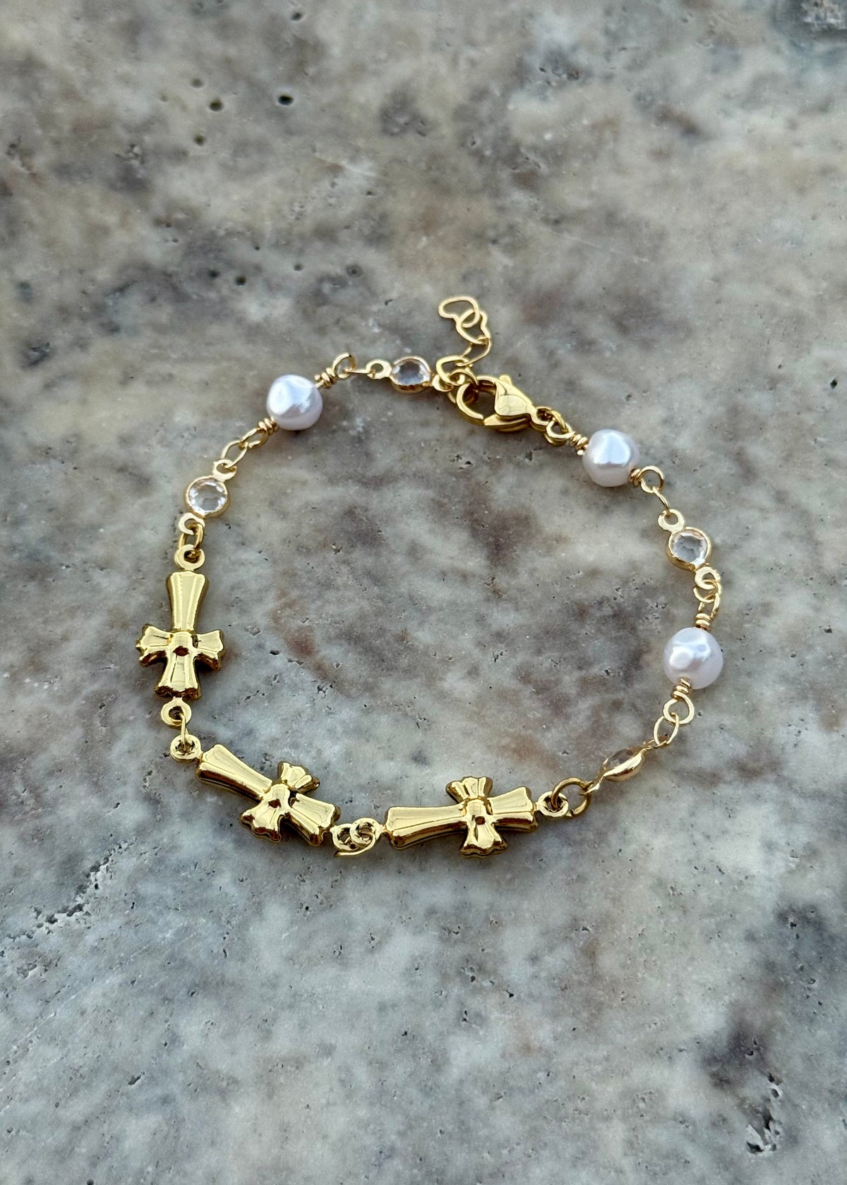 Cross + Pearl Bracelet