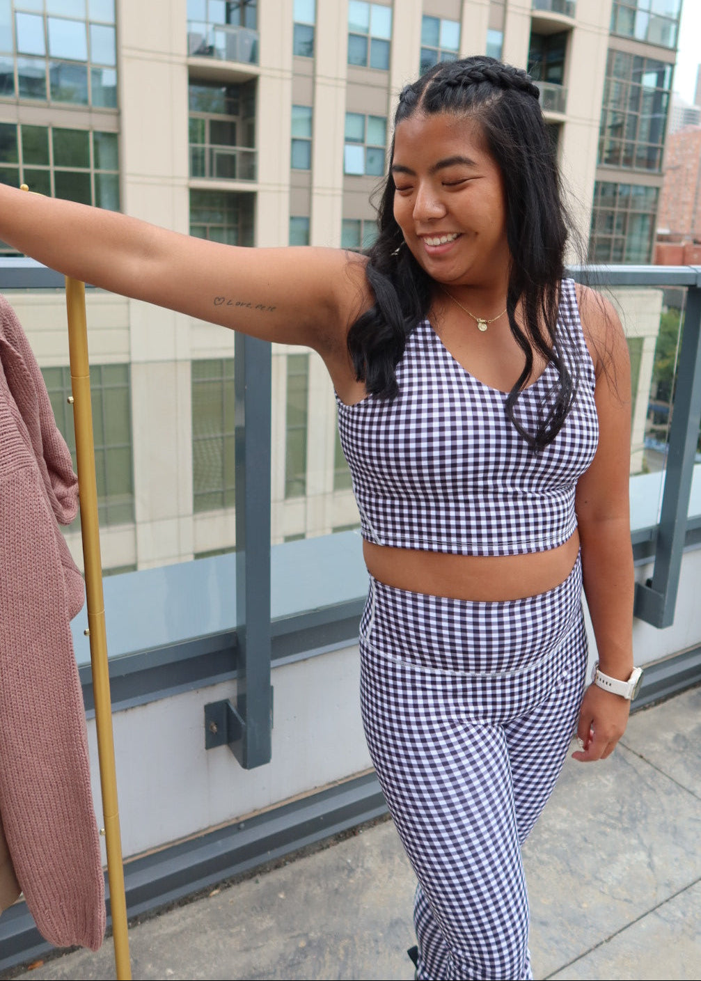 Black Gingham V-Neck